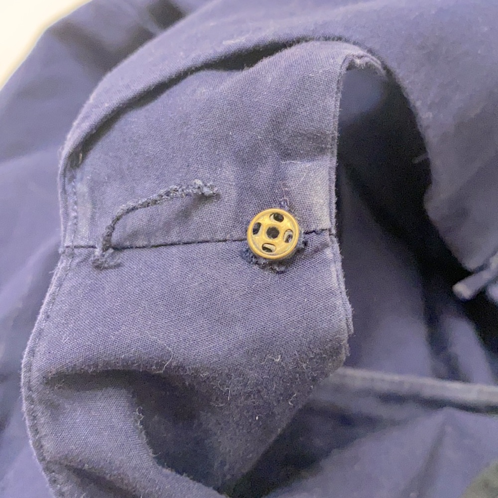 LL Bean Signature Chambray Dress with Removable Tie - Navy Blue Poplin - 2 - Picture 9 of 13